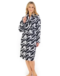 Zebra Printed Fleece 41" Shawl Collar Wrap HC06335