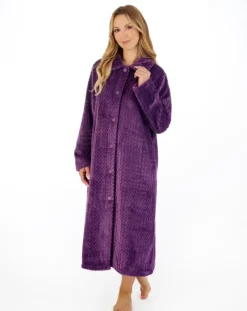 Zig-Zag Pattern Fleece 46" Button Housecoat HC02316
